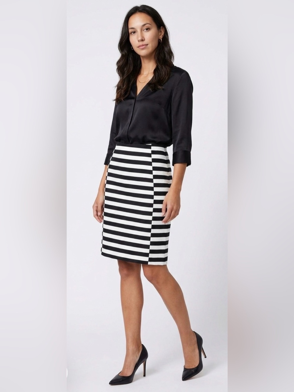 Ann Taylor Sz 10 Classic Black & White Chevron Jacquard Striped Pencil Skirt